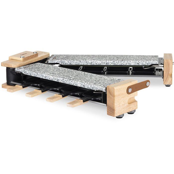 Raclette-Gerät - HKoeNIG - WOD362 - 1400 W - Bis zu 8 Personen - Steinplatte mit drehbarer Basis - Holzdesign