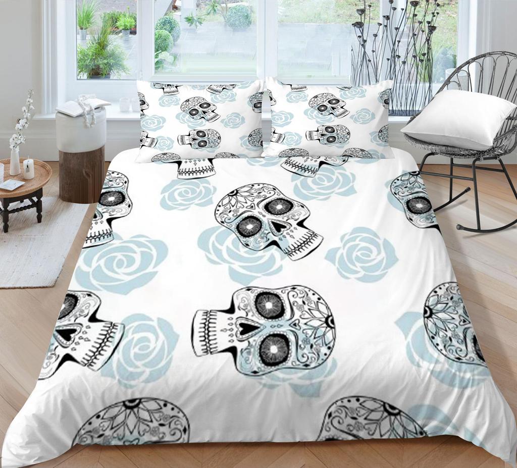3D-Druck-Schädel-Bettset, atmungsaktiv, Heimbettwäsche mit Kissenbezug, für Kinder, Herren, Teenager, hochwertiger Bettbezug