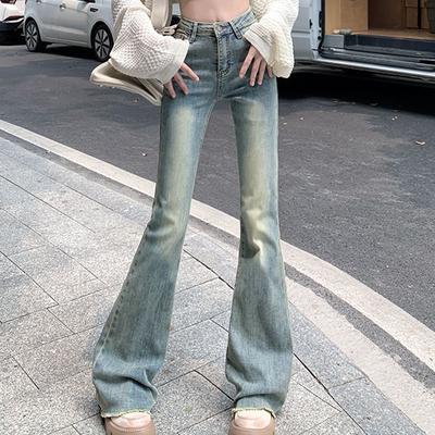 American Retro Ruffled Denim Jeans for Women In Spring and Autumn, High Waisted and Slim Pants, Fashionable Women's Clothing