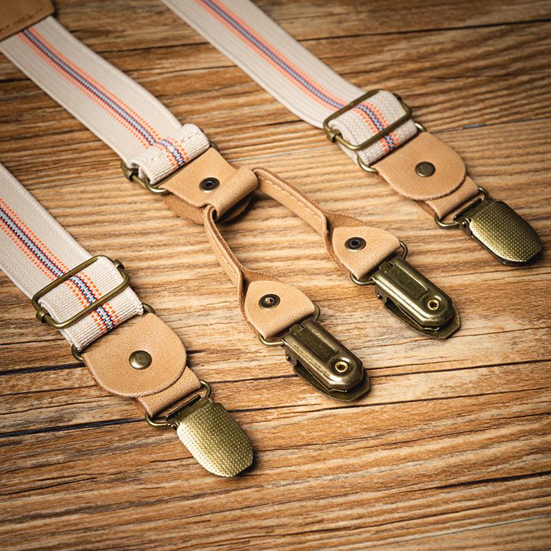 Non-Slip Striped Suspenders Pants with Elastic Straps and Strong Clips for Kids