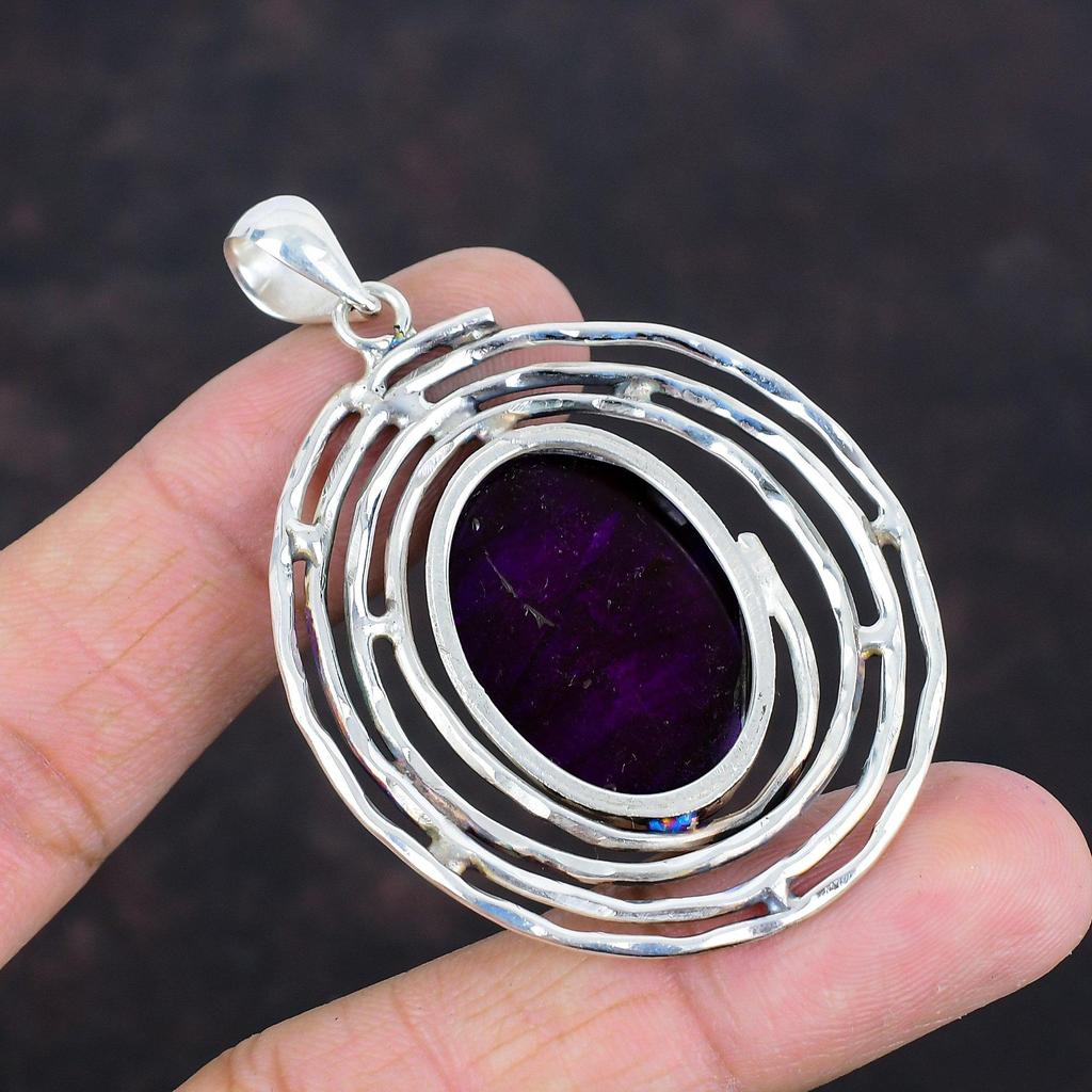 Purple Fire Labradorite Pendant Handmade Jewelry Gemstone Pendant 925 Sterling Silver Pendant Birthstone Pendant Gift For Him Silver Jewelry