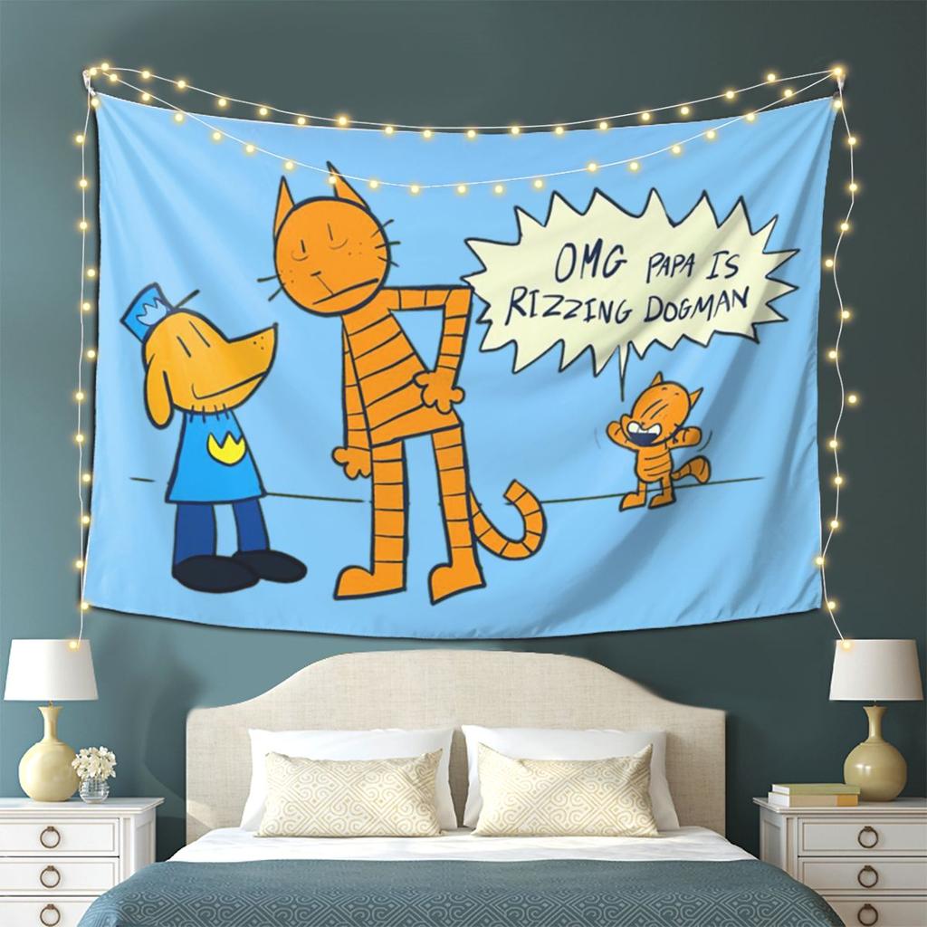 Dog Man Lil Petey And Big Petey Fan Art Tapestry Wall Hanging Aesthetic Home Decoration Tapestries for Dorm Room