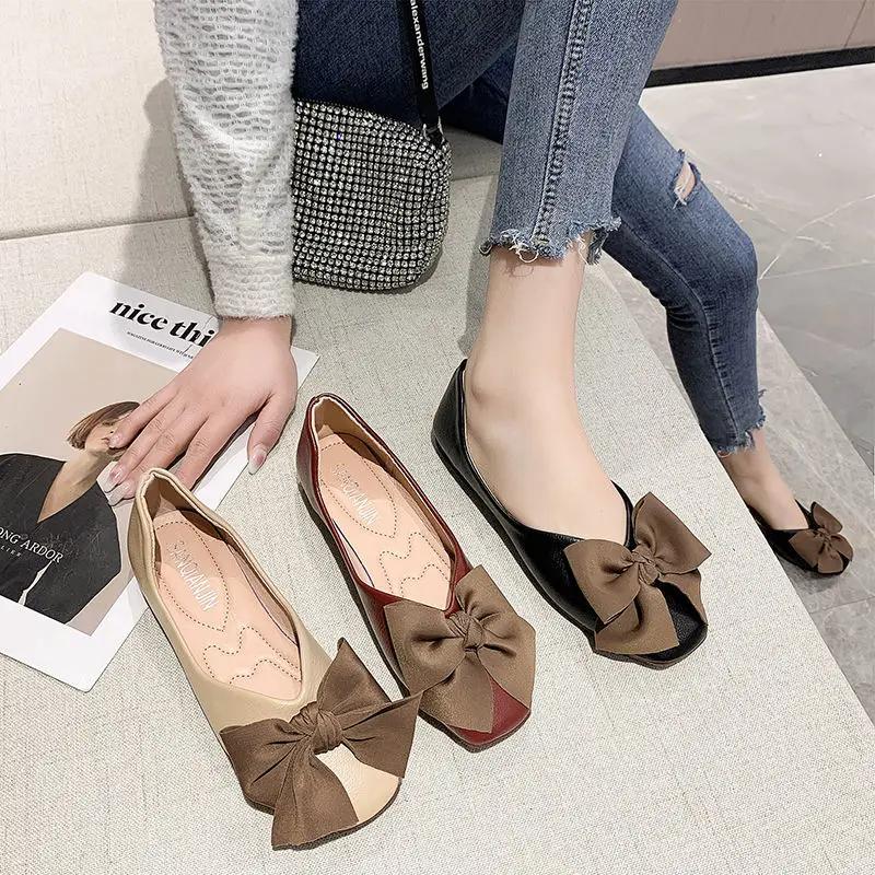 Fashion Woman Flats Evening Square Toe with Bow Shoes for Women Slip on Young Shoe Cheap Clearance High Quality Fashion Spring Wholesale