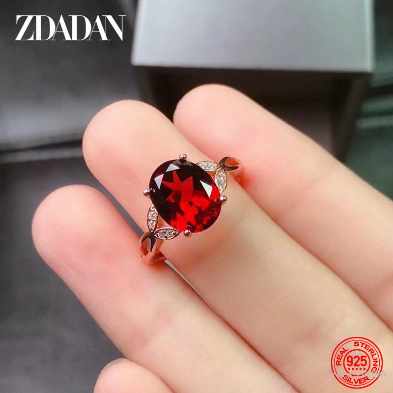 925 Silver Red Zircon Adjustable Ring for Women Fashion Jewelry