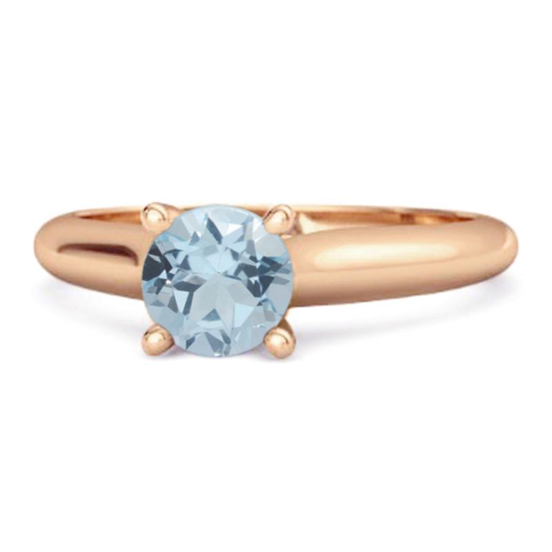 

Blue Topaz Round Solitaire Ring - Sterling Silver Rose Gold Vermeil 12 рожевий колір золота
