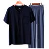 Cardigan manica corta in cotone e seta pigiama da uomo per mezza età e anziani pantaloni estivi sottili in cotone artificiale loungewear da uomo