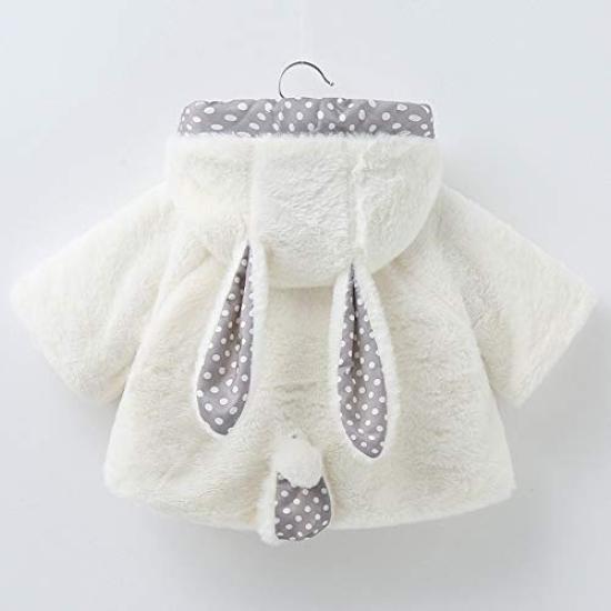 Mornyray Baby Fluffy and Warm Short Length with Bunny Ears and Thick and Warm for Fall and 100cm Girl's Coat, Fleece-Lined Jacket, Hood, Winter,
