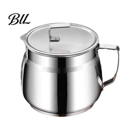 Compact Oil Can Stainless Steel Filter Container with Fine Mesh 1500/2000ml Heat-Resistant Kitchen Multi-use Pan Jug for Frying Lard Grease