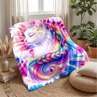 Rainbow Cat Dreamscape 1 Theme Blanket Lightweight Warm Flannel Blanket Decorative Throw Blanket for Home Decoration