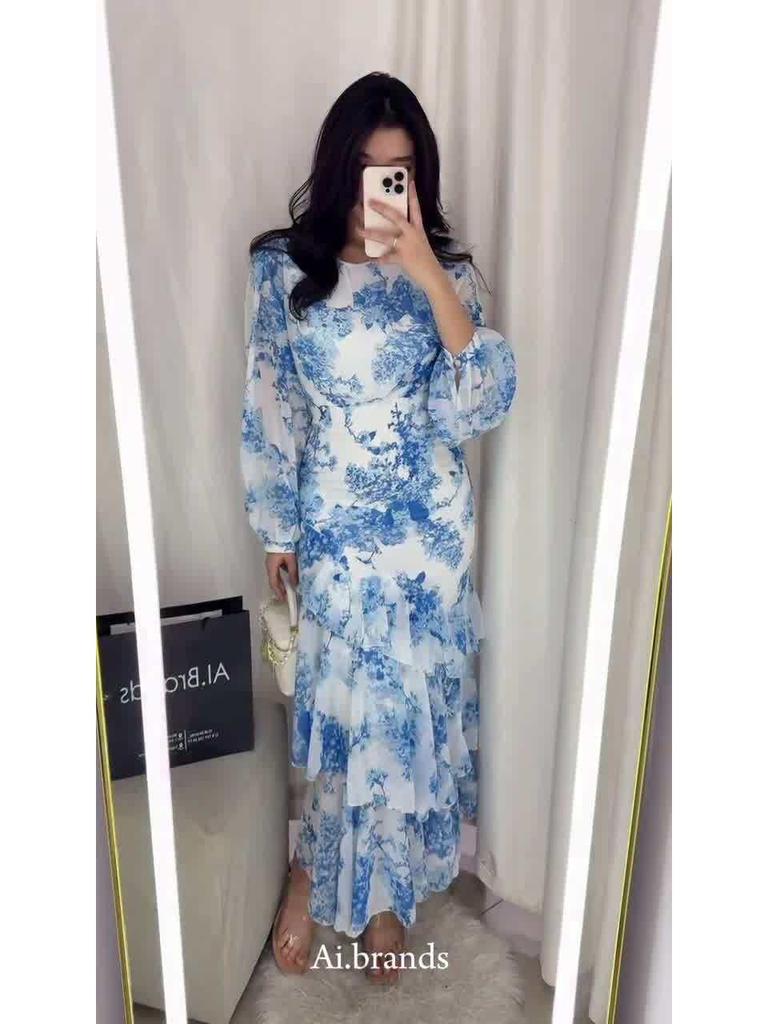 2025 Spring European & American Style Small Floral Chiffon Dress for Women