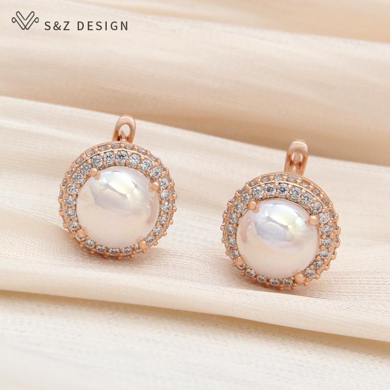 Fashion Luxury Rose Gold Color Round Cubic Zirconia Drop Earrings For Women Girl Elegant Wedding Jewelry