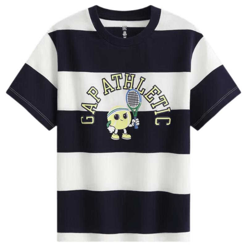 GAP Boys Pure Cotton Striped Logo Loose Fit Short Sleeve T-Shirt 120 cm (6-7Y)
