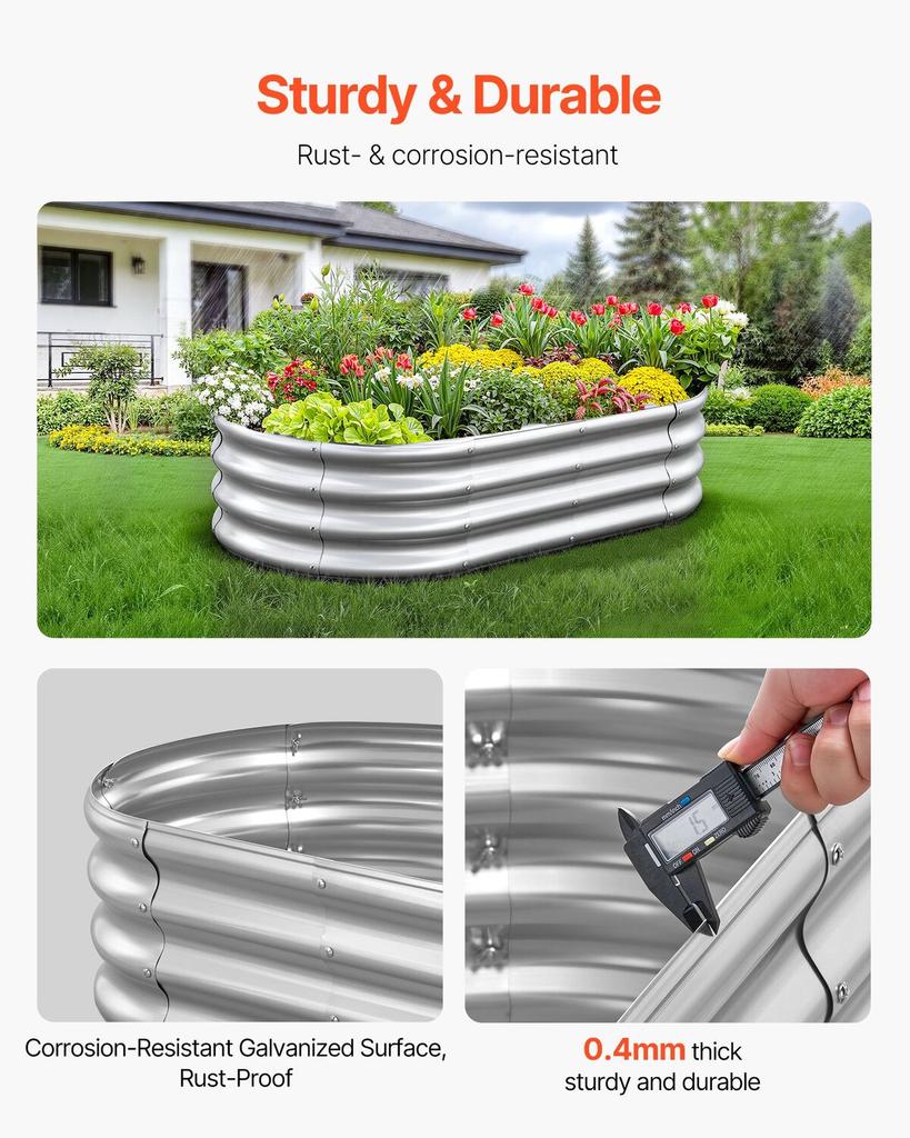 Metal Raised Garden Bed, 1.2 X 0.6 X 0.3 M Oval Outdoor Galvanized Planter Garden Box, Open Bottom Design, Large Planter Raised Bed for Growing