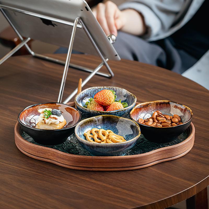 Yunmeng Dining Table Household 4-Inch Taste Plate Retro Special-Shaped Ceramic Taste Plate Hot Pot Sauce Plate Export