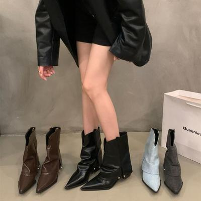 Stiefel Kurze Stiefel Damenschuhe Frühling und Herbst 2024 Neu Sommer Braun Western Cowboy Grober Absatz Spitz Hose Stiefel