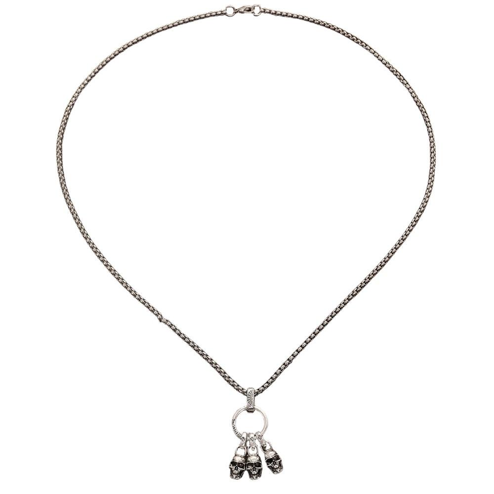 Unisex Halloween Skull Tassel Pendant Necklace Unique Retro Exaggerated Gothic Dark Collarbone Chain Party Accessory