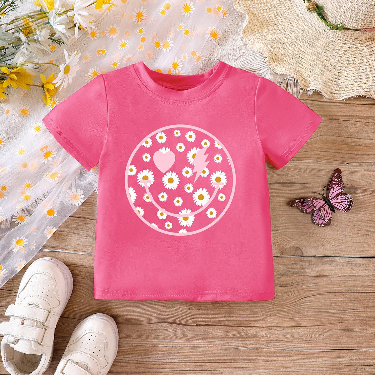 

Футболка для малышей Детская одежда и Летняя футболка с коротким рукавом и принтом Повседневный топ для девочки 110cm розы красного