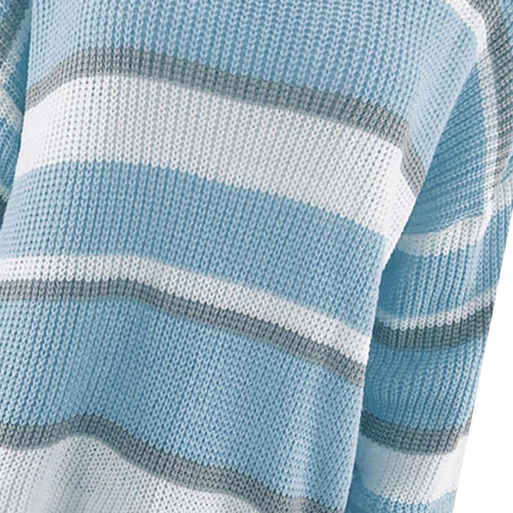 Women's Round Neck Temperament Long Sleeve Color Stripe Loose Sweater