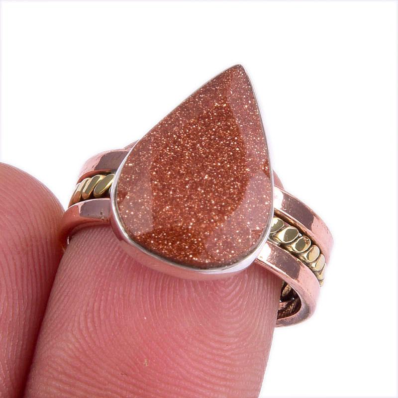 

Natural Sunstone Gemstone Two Tone 925 Sterling Silver Jewelry Ring Size 7 M6i04