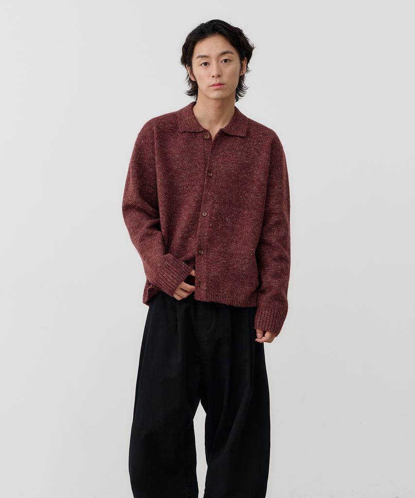 Knouun Nep Yarn Collar Cardigan (Wine)