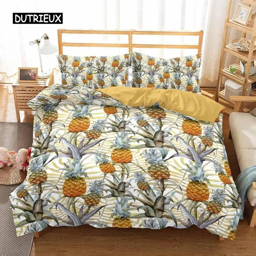 

Pineapple Duvet Cover Set Queen Size Microfiber Kid Colorful Pineapple Twin Bedding Set Fruit Theme Hello Summer 70x133cm 2pcs