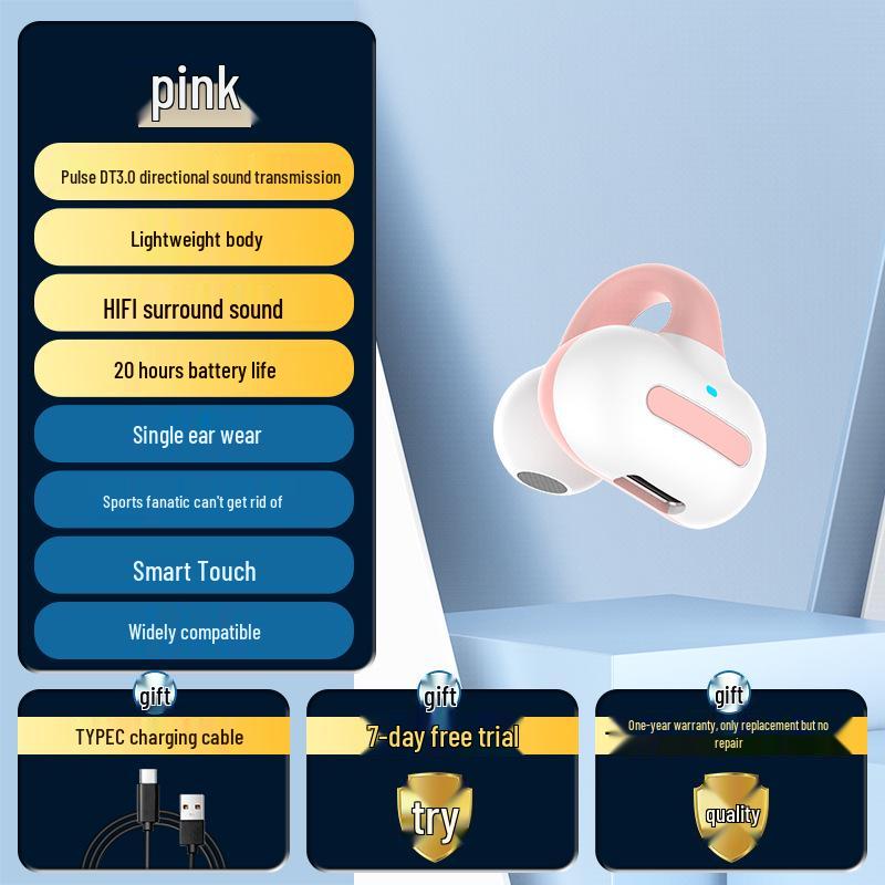 Wireless Bluetooth Earbuds, Non-In-Ear, Touch Control, Long Standby, Sport Ear Clip Style, Single Ear