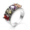 Classic Geometric  Silver Color Stackable Round Multicolor AAA Zircon Rainbow Rings for Women Best Lover Gift