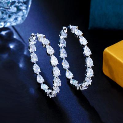 CMM Dazzling Pear Cut CZ Cubic Zirconia Silver Color Round Big Hoop Earrings Trendy Female Jewelry Accessories