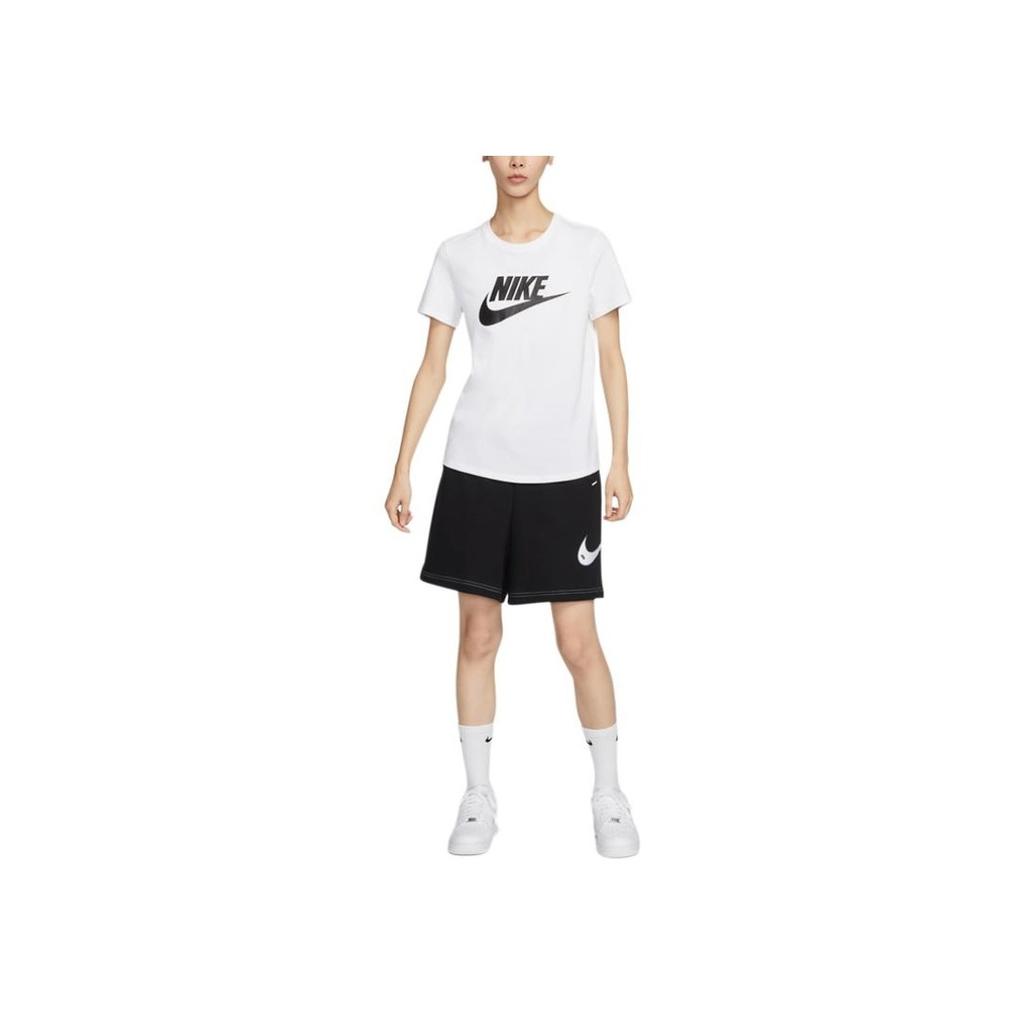 Nike Sportswear Essentials Logo Print Round Neck Breathable Short Sleeve Vintage T-Shirt Women Tops White DX7907-100