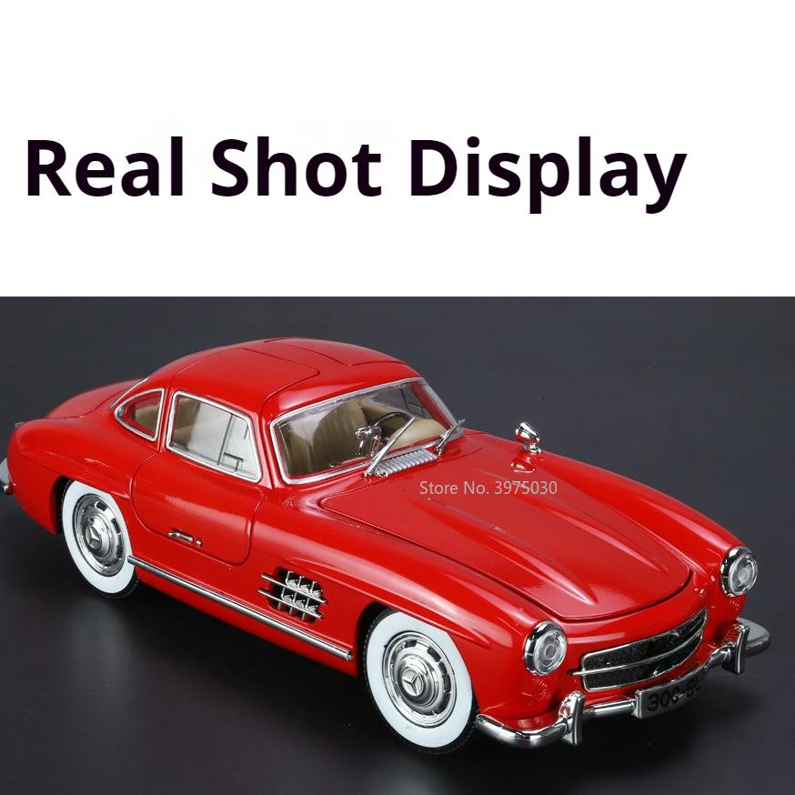 1/24 Benz 300SL Toy Car Model Alloy Diecast with Pull Back Sound and Light Simulation Toy Vehicles Models Boy Birthdays Collect Gifts