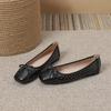 Fashion Women Simple and Elegant Daily Hollow Square Toe Ballet Flats Plus Size Solid Color Bow-Knot Slip-On Comfortable Mary Jane Shoes