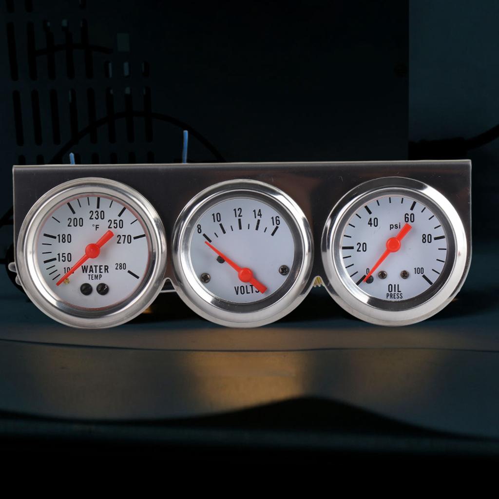 Car Gauge Kit 3 In 1 52mm 2in Water Temperature Oil Pressure Voltage Meter Universal for 12V Car