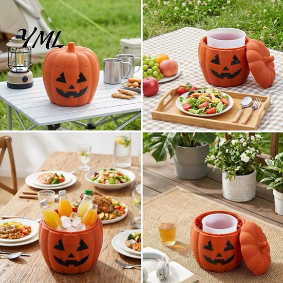 Silicone Ice Cube Mold Halloween Bucket Mold, Pumpkin Ghost Tray with Drain Basket, 2 Party Drink Accessories In 1 Freezer Cooler for Drinks