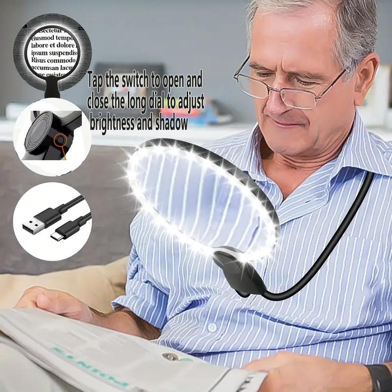 Gooseneck Flexible Magnifying Glass, Adjustable Brightness, Suitable for the Elderly, Rechargeable Magnifying Glass,light Weight