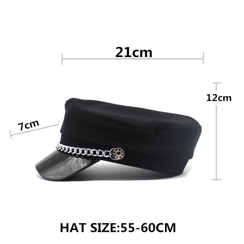 Internet Celebrities Ins Black Pu Hat Ladies Trendy Hat Chain Leather Stitching Navy Hat Curved Brim Octagonal Hat