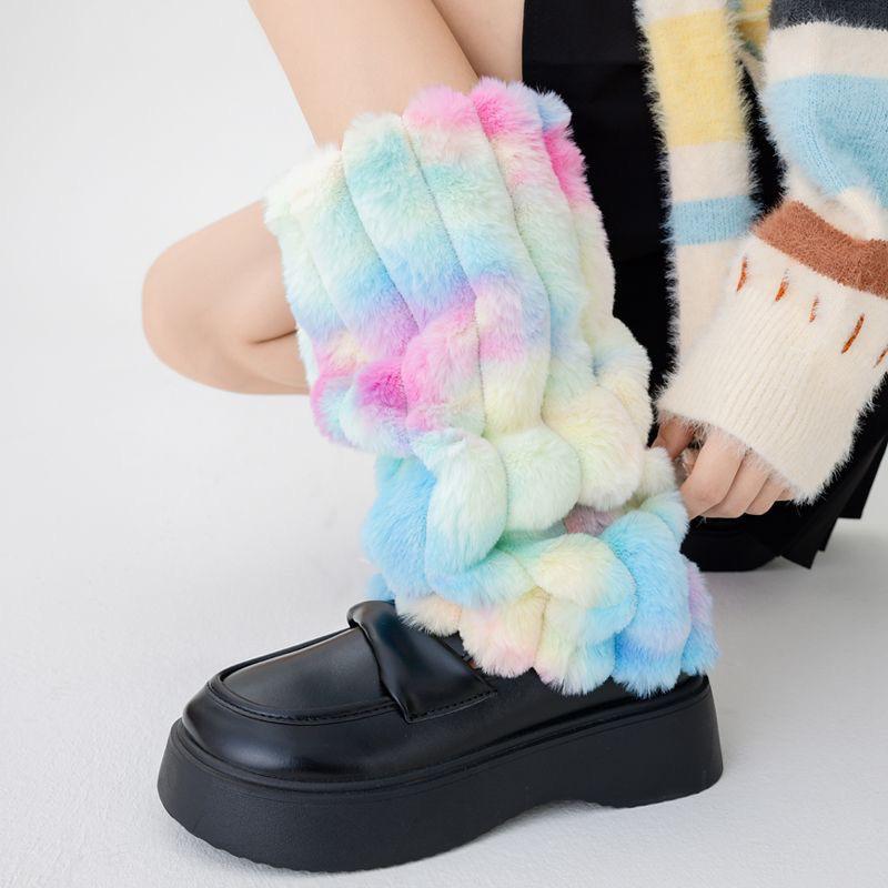 Personalized Colored Plush Knitted Leg Covers Women Autumn Winter Thick Warm Stacked Socks Boot Cuffs Covers