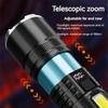 Most Powerful LED Flashlight 3000mah High Power Rechargeable Torch Tactical Lantern Ultra Powerful COB Flashlight With Type-C Charge