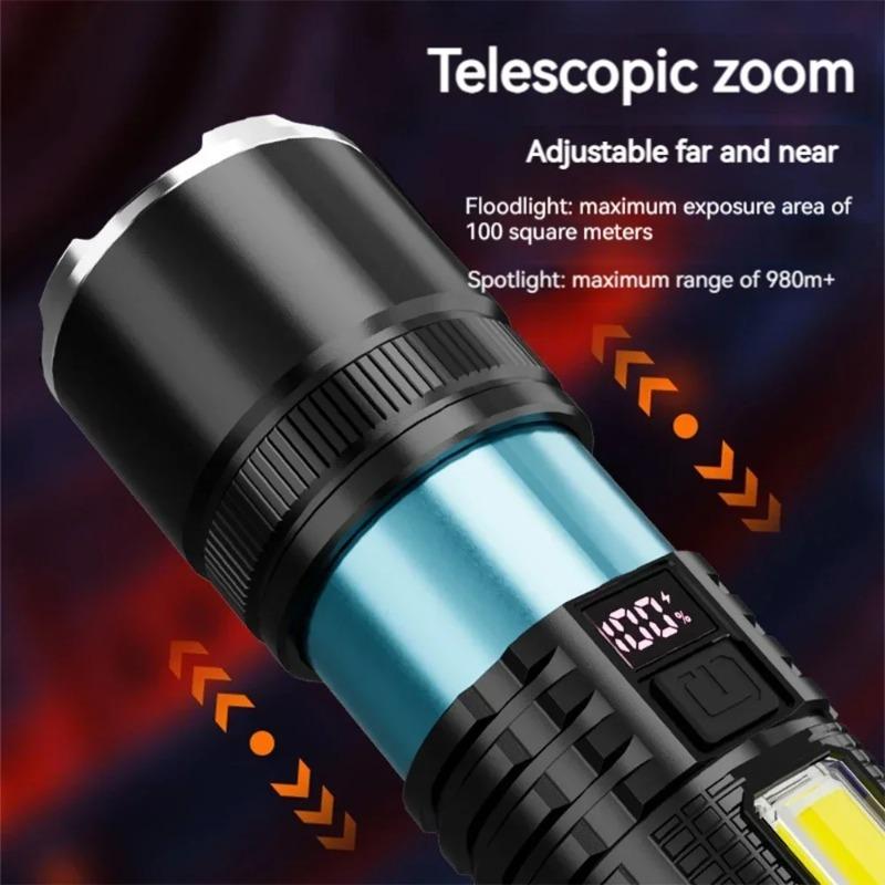 Most Powerful LED Flashlight 3000mah High Power Rechargeable Torch Tactical Lantern Ultra Powerful COB Flashlight With Type-C Charge