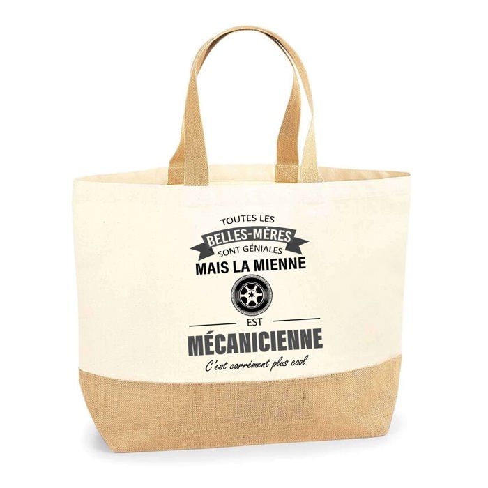 Tote bag (sac en jute) - PLANETEE - Belle-Mère Mécanicienne - jute naturel - impression France - poignées solides