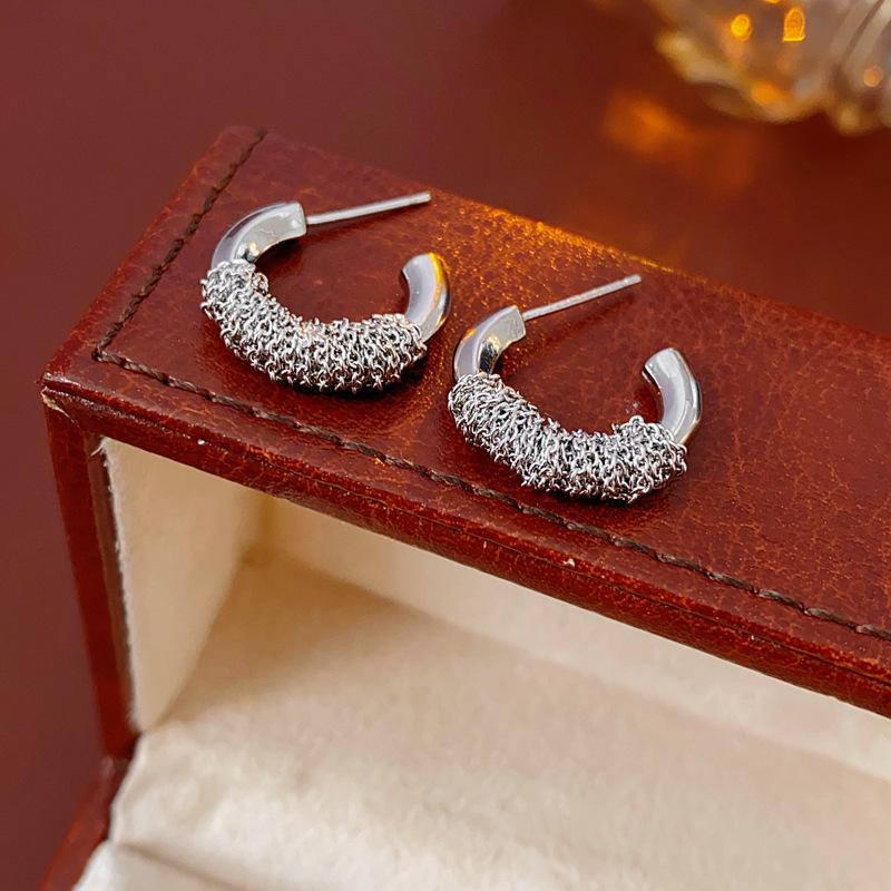 Genuine Gold Electroplated Silver Needle C-shaped Winding Simple Fashionable Niche High-end Temperament Earrings for Women
