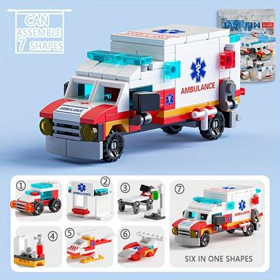 122 adet 6 in 1 Ambulans Eskort Araba Helikopter Paramedik Doktor Mini Yükleyici Kamyon Klasik Model Yapı Taşları Setleri Tuğla Oyuncak Şehir