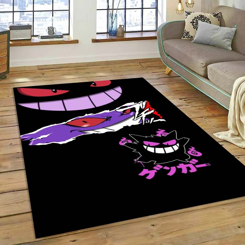 New ModelPokémon Gengar Themed XXL Rug Cool Gengar Patterns with Vivid Colors Dynamic Styles Designs Soft Floor Mat for Bedroom
