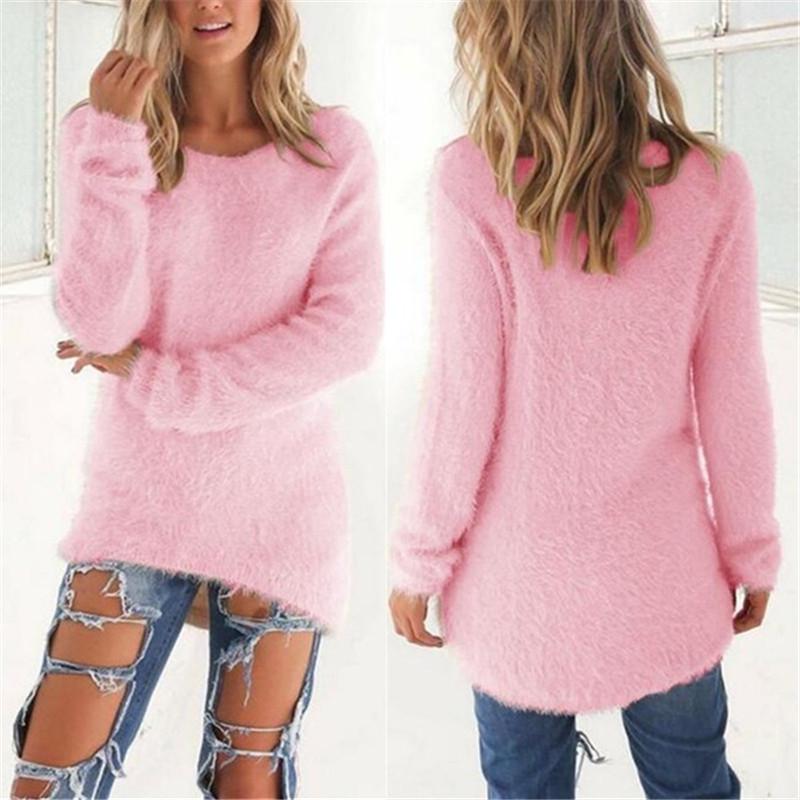 

Женская мода, длинная домашняя одежда, топ, однотонная винтажная одежда, повседневная, с длинными рукавами, с круглым вырезом, модная женская блузка S розовый