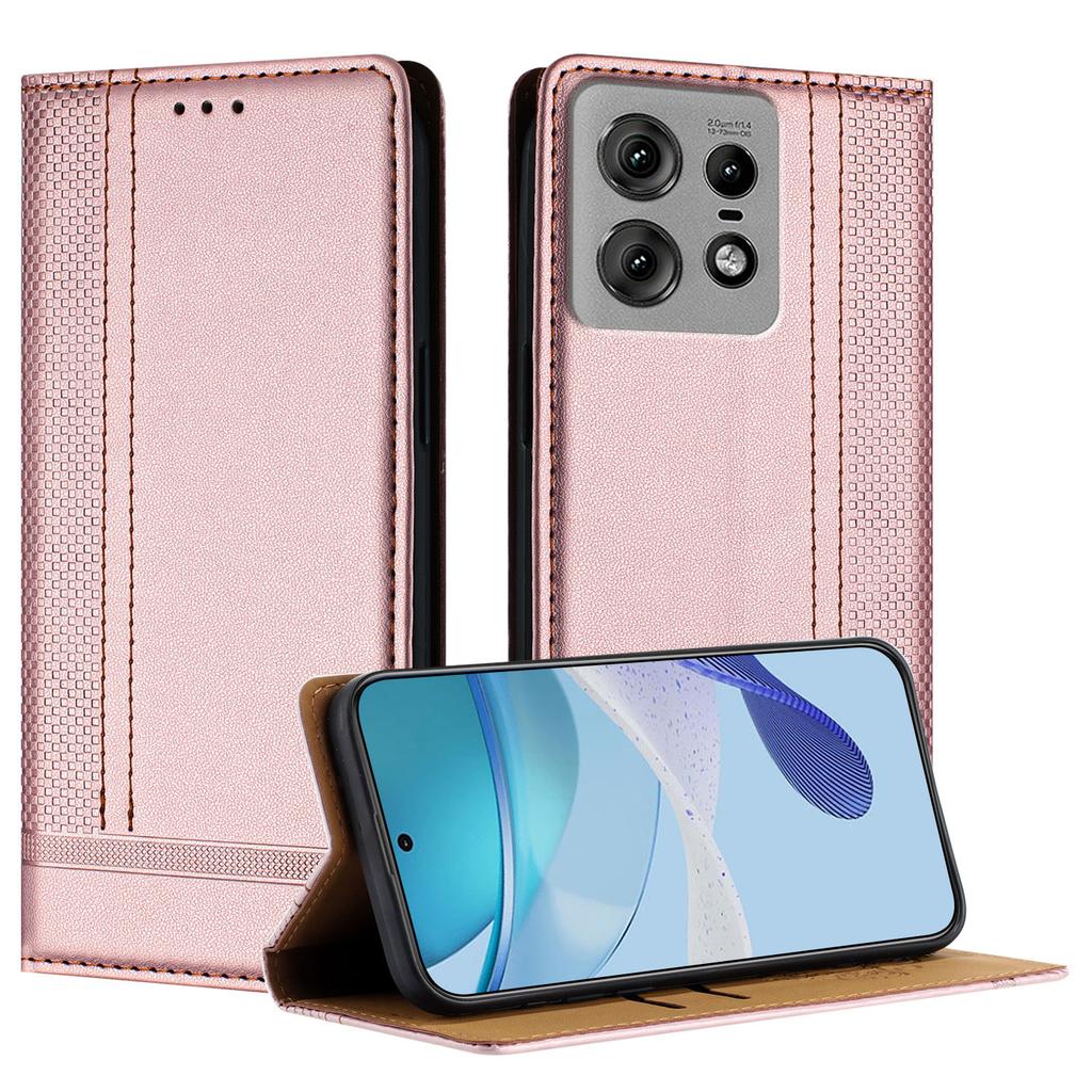 For Motorola Edge 50 Pro 5G Case L-Shaped Grid Pattern Leather Stand Phone Cover with Card Slots