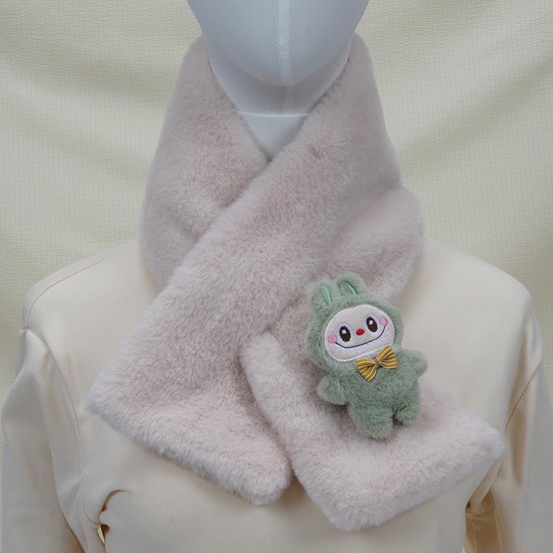 2025 Autumn/Winter Cute Cartoon Plush Scarf: Faux Rabbit Neck Warmer for Girls
