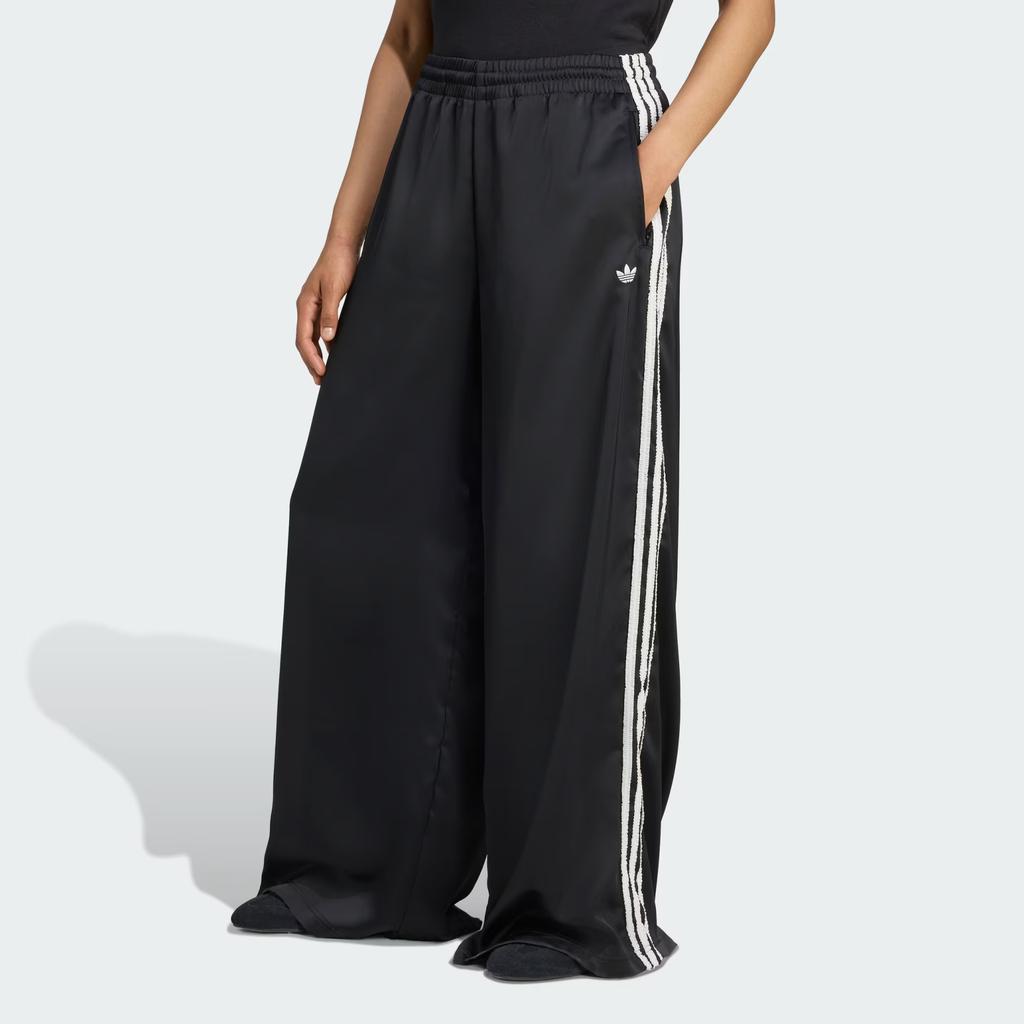 Adidas Originals 3-Stripes Satin Wide Leg Pants Ruffle Striped Sports Fashion Simple Casual Trousers Women Pants KC8813