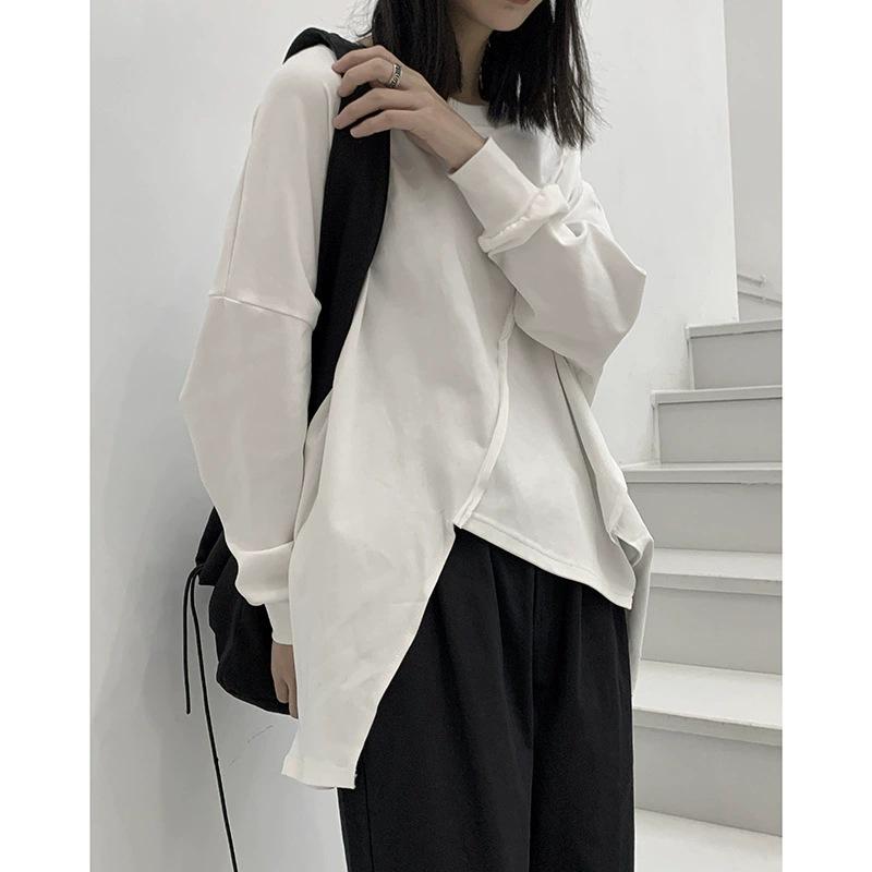 

Women s Irregular Dark Style Hoodie - Loose Fit, Black, Long-Sleeved for Spring & Autumn One Size білий