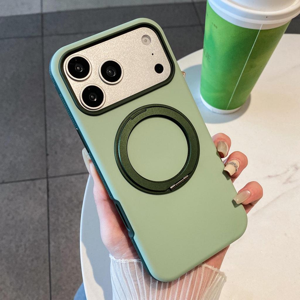 Color Contrast 360° Rotating Stand for iPhone 17/16 Pro Max, Anti-Slip Metal Frame Compatible Case