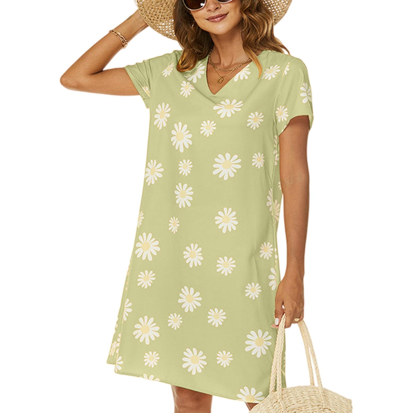 

Женское модное платье с V-образным вырезом, коротким рукавом и цветочным принтом, повседневное XL