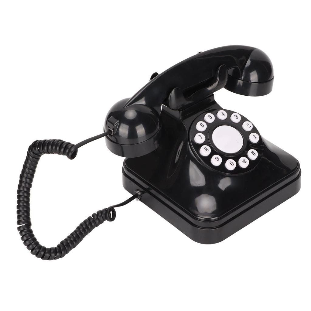 Retro Telephone Classic Button Dial Decorated Corded Landline Phone for Home Office Business Black
